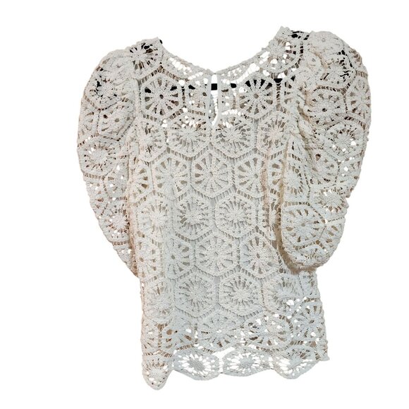 Do+Be Crochet Lace Puff Sleeve Blouse Top For Women Size S In Off-White - Picture 3 of 4